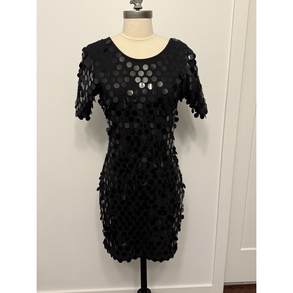 Andrea Jovine Black Paillette Fitted Holiday Party 80s 90s Dress Missing Sequins